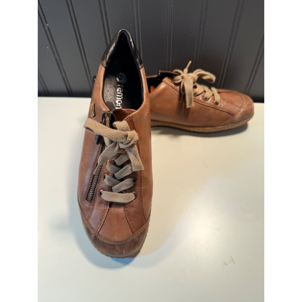 Remonte Tex Brown Leather Side Zip Lace Up Sneakers Women 38